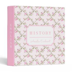 Pink Coquette Rose Trellis School Subject 3 Ring Binder