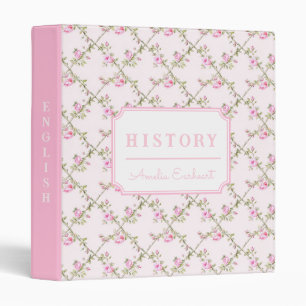 Pink Coquette Rose Trellis School Subject 3 Ring Binder