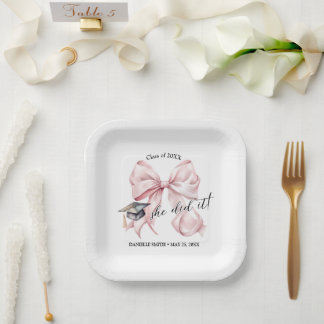 Pink Coquette She Did It Square Paper Plates