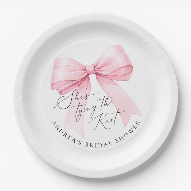 Pink Coquette She's Tying the Knot Bridal Shower Paper Plates (Front)