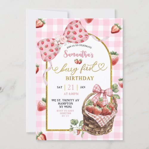Pink Coquette Strawberry Gingham First Birthday