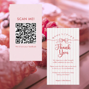 Pink Coquette Striped Leave a Review QR Code Business Card