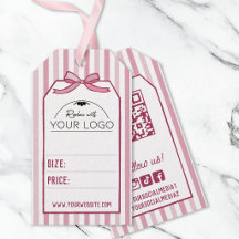 Pink Coquette Stripes & Bow Handdrawn Your Logo