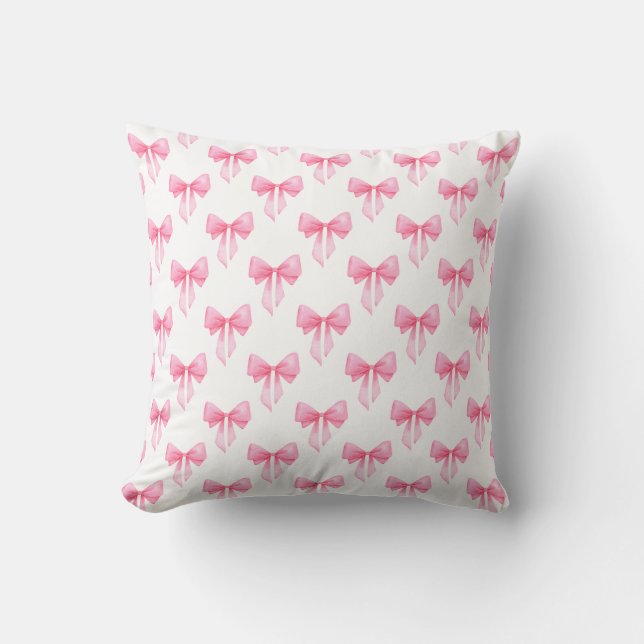Pink Coquette Style Bow Aesthetic Throw Pillow (Front)