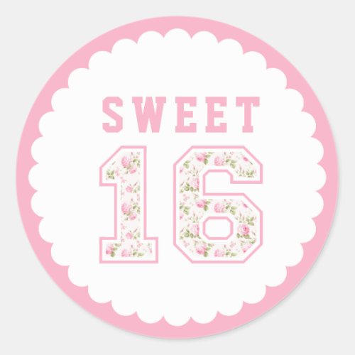 Pink Coquette Sweet 16 University Classic Round Sticker