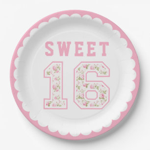 Pink Coquette Sweet 16 University Paper Plates