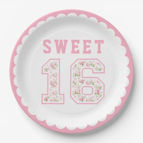 Pink Coquette Sweet 16 University Paper Plates