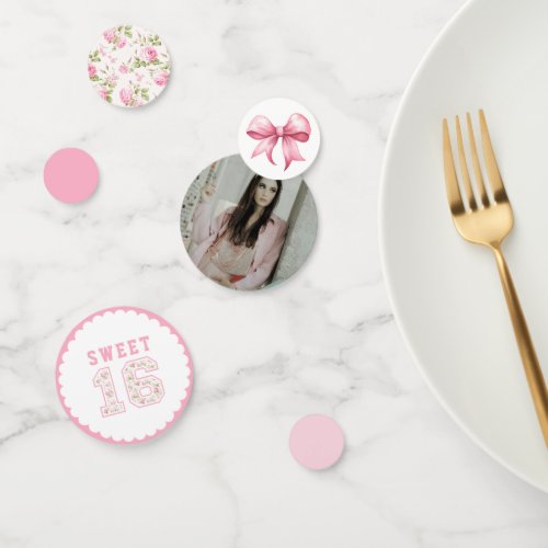 Pink Coquette Sweet 16 University  Photo Confetti