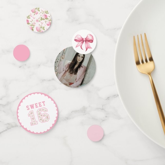 Pink Coquette Sweet 16 University | Photo Confetti (Group)