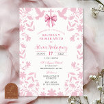 Pink Coquette Talavera Cielito Lindo Baptism  Invitation<br><div class="desc">Pink Coquette Bow Talavera Cielito Lindo Baptism Invitation,  Papel Picado 1st Birthday Invite,  Spanish Bautizo y Primer Anito</div>