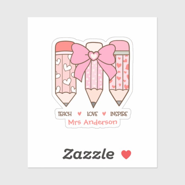 Pink Coquette Valentine Teacher Pencil Custom Sticker (Sheet)