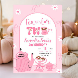 Pink Coquette Whimsical Retro Tea 2nd Birthday Invitation