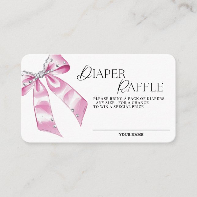  Pink Coquette with Diamond  Bow Diaper Raffle  Enclosure Card (Front)