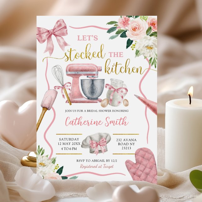 Pink Coqutte Stock the Kitchen Bridal Shower Invitation (Creator Uploaded)