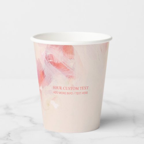 Pink  Coral Abstract Art Painting Custom Text   Paper Cups