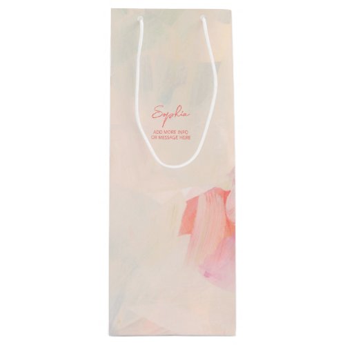 Pink  Coral Abstract Art Painting Custom Text   Wine Gift Bag