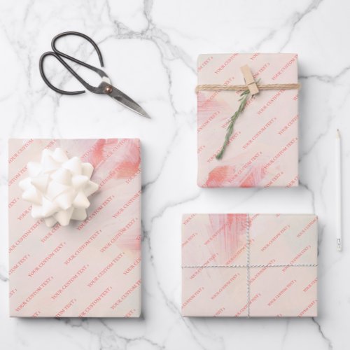 Pink  Coral Abstract Floral Art Custom Text Wrapping Paper Sheets