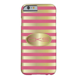 Pink Coral and Gold Stripes | Monogrammed Barely There iPhone 6 Case