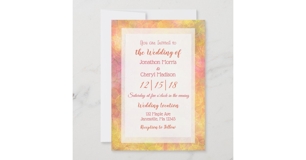 Pink, Coral and Orange Abstract Bubbles Wedding Invitation Zazzle