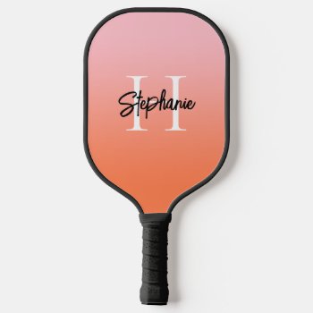 Pink Coral And Orange Ombre Monogram Pickleball Paddle by pinkgifts4you at Zazzle
