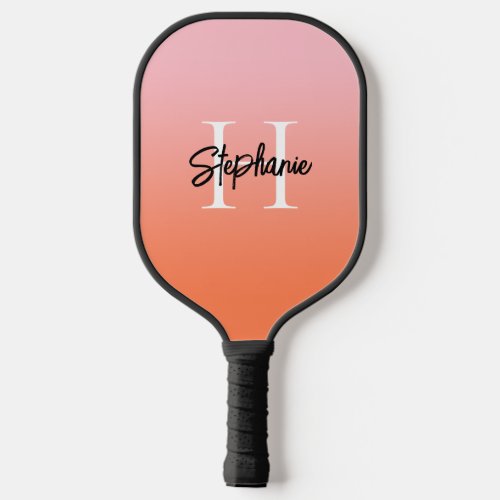 Pink Coral and Orange Ombre Monogram Pickleball Paddle