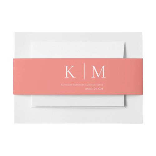 Pink Coral and White_Wedding_ Invitation Belly Band