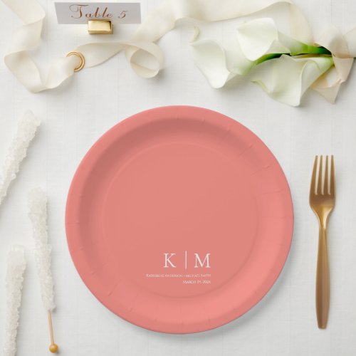 Pink Coral and White__Wedding_ Paper Plates