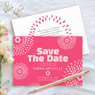 Pink Coral Bat Mitzvah Bold Starburst Cool Modern Save The Date