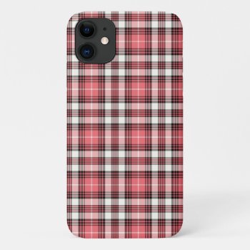 Pink Coral  Black And White Girly Plaid Iphone 11 Case by plaidwerx at Zazzle