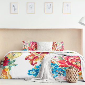 Pink, Coral, Blue Yellow Victorian Floral Pattern Duvet Cover