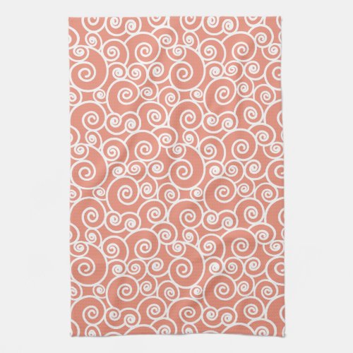 Pink Coral Blush Abstract Swirly Seashell Pattern Kitchen Towel