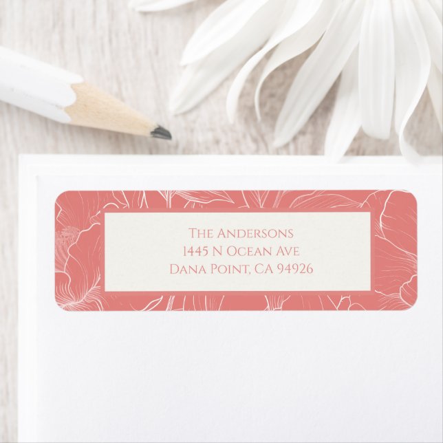 Pink Coral Botanical Minimalist Wedding  Label (Insitu)