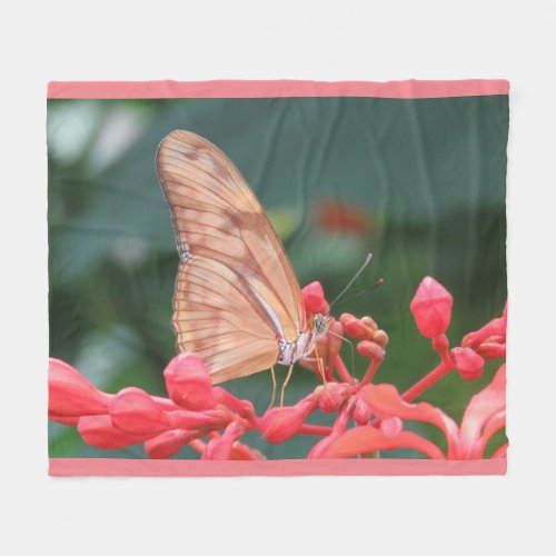 Pink Coral Butterfly Fleece Blanket