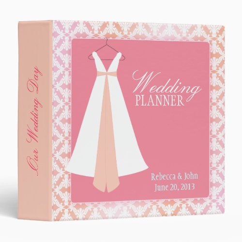 Pink  Coral Damask  Bridal Gown Wedding Planner Binder