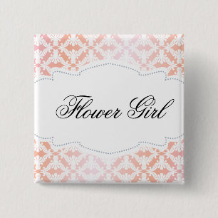 Pink & Coral Damask Flower Girl Pinback Button