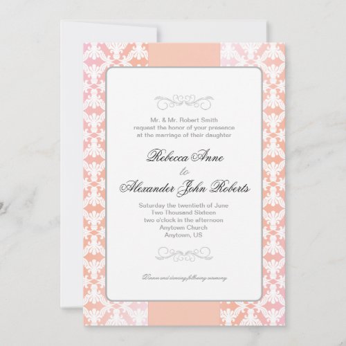 Pink  Coral Damask Simple Wedding Invitation