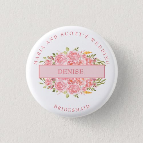 Pink Coral Floral Bridal Party   Button