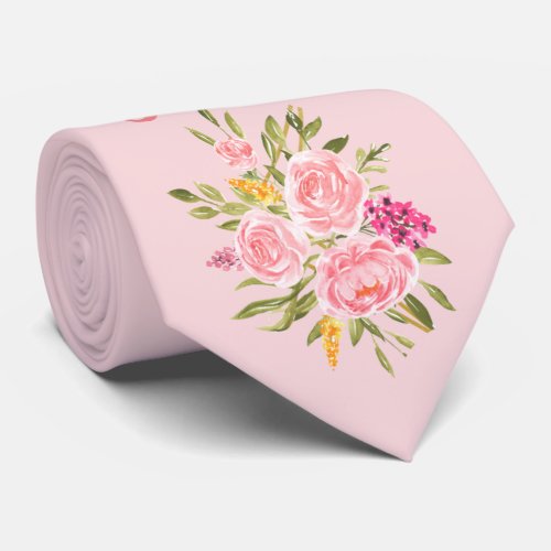 Pink Coral Floral Father of the Bride Neck Tie