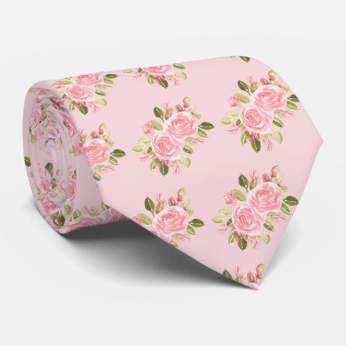 Pink Coral Floral Father of the Bride  Neck Tie