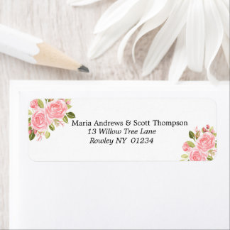 Pink Coral Floral Gold Return Address Label