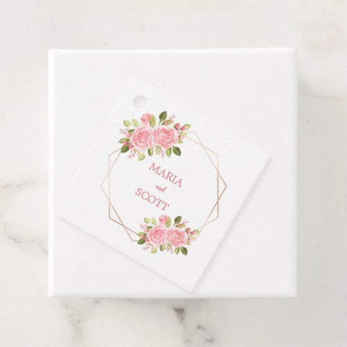 Pink Coral Floral Gold Wedding Thank You Favor Tags