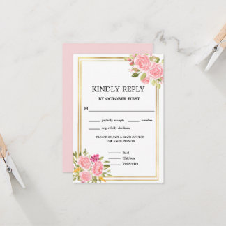Pink Coral Floral Meal Options RSVP Invitation