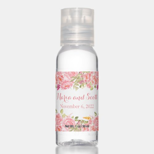 Pink Coral Floral Roses Wedding  Hand Sanitizer