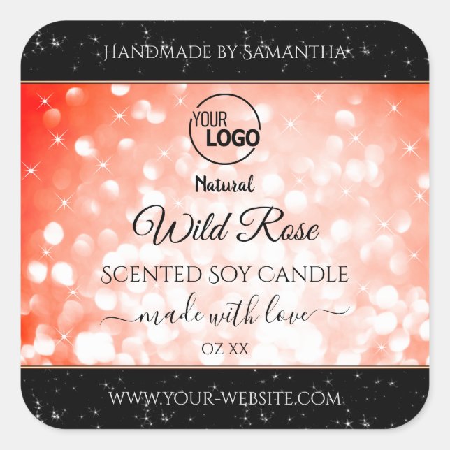 Pink Coral Glitter Logo Product Packaging Labels (Front)