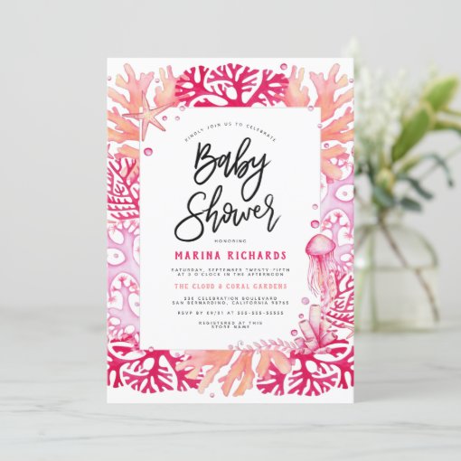 Pink Coral &amp; Jellyfish Nautical Girl Baby Shower Invitation | Zazzle