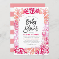 Pink Coral & Jellyfish Nautical Girl Baby Shower Invitation