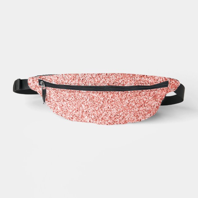 Pink coral light pastel sparkles bling fanny pack (Front)