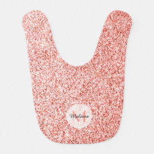Pink coral light pastel sparkles bling Monogram Baby Bib