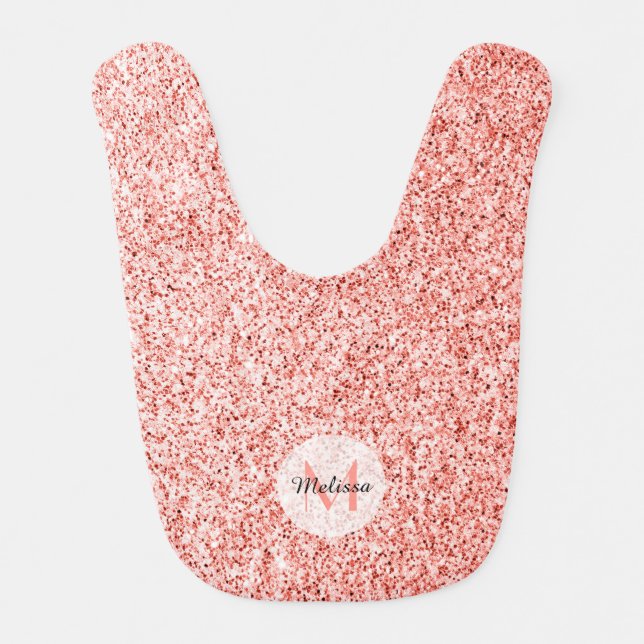 Pink coral light pastel sparkles bling Monogram Baby Bib (Front)