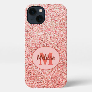 Pink coral light pastel sparkles bling Monogram iPhone 13 Case